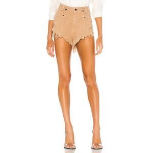Retrofete Tan Frayed High-Waist Denim Shorts